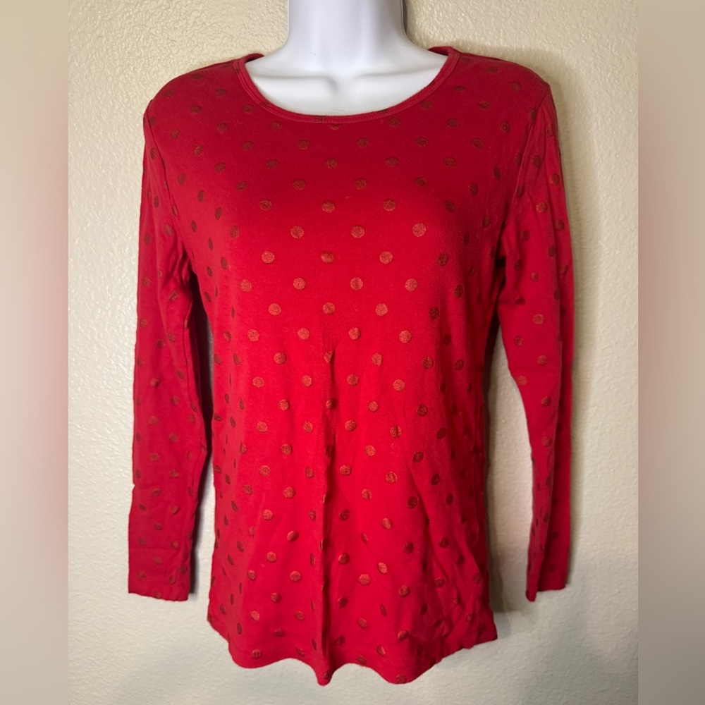 Faded Glory Red Metallic Polka Dot Long Sleeve Top – Girls S (4–6)